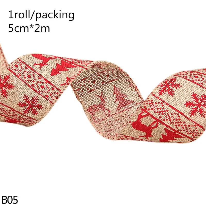 A05 2M/5Y Merry Christmas Natural Jute Burlap Red Ribbon Christmas Tree Snowflake Lace Trims Tape Roll Vintage Rustic Wedding Decor - Цвет: A05