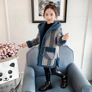 

New Girls Woolen Coat Children's Clothing 2020Autumn Plush Hat Medium Long Wool Coat Baby Girls Cloths
