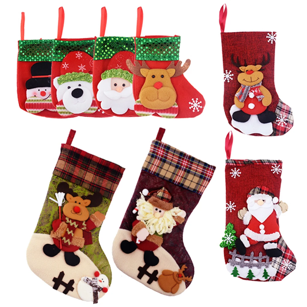 1PCS Christmas Stockings Hanging Christmas Tree Decoration Ornaments New Year Candy Bag Gifts Socks Stocking Xmas Ornament