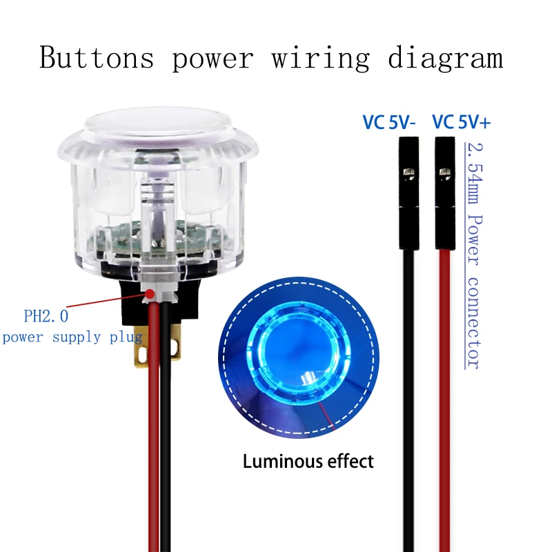 QANBA LED 아케이드 버튼 조명 스냅 인 푸시 버튼, 파란색 LED, 30mm