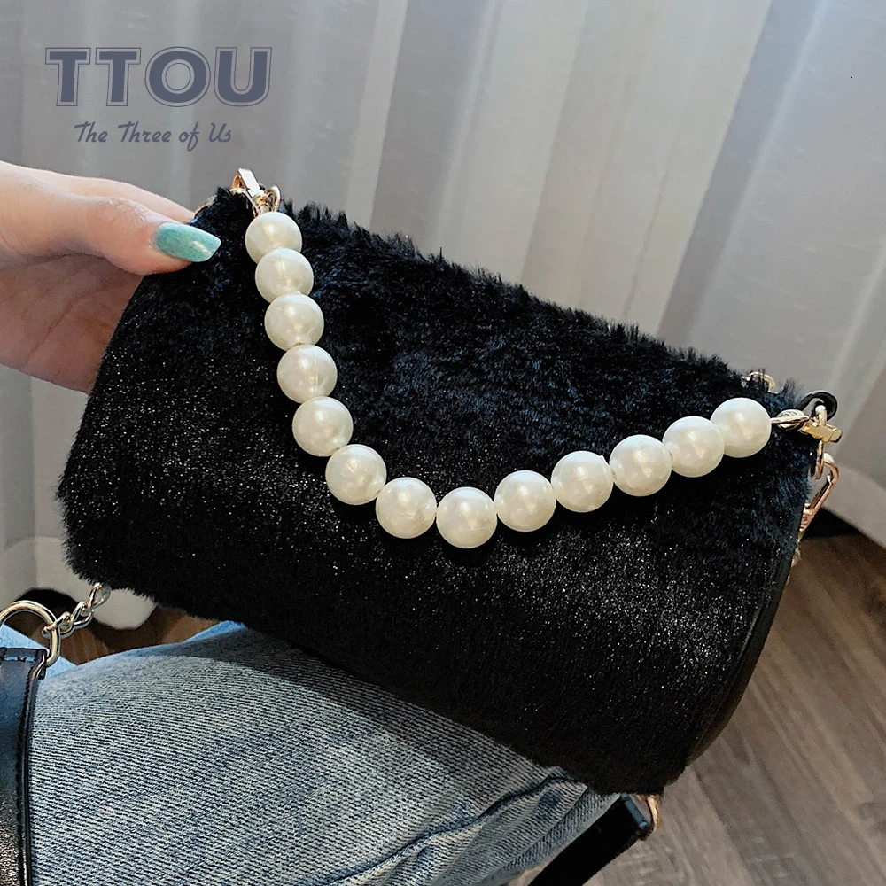 

TTOU Fashion Winter Ladies Phone Bag High Quality Soft Plush Women's Designer Handbag Chain Shoulder Messenger Bags New Arrivals