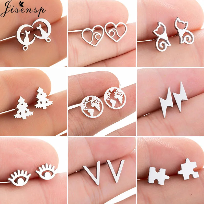 

Small Stainless Steel Earrings 2024 pendientes hombre Simple Letter Wave Puzzle World Map Earrings Studs Birthday Gift Wholesale