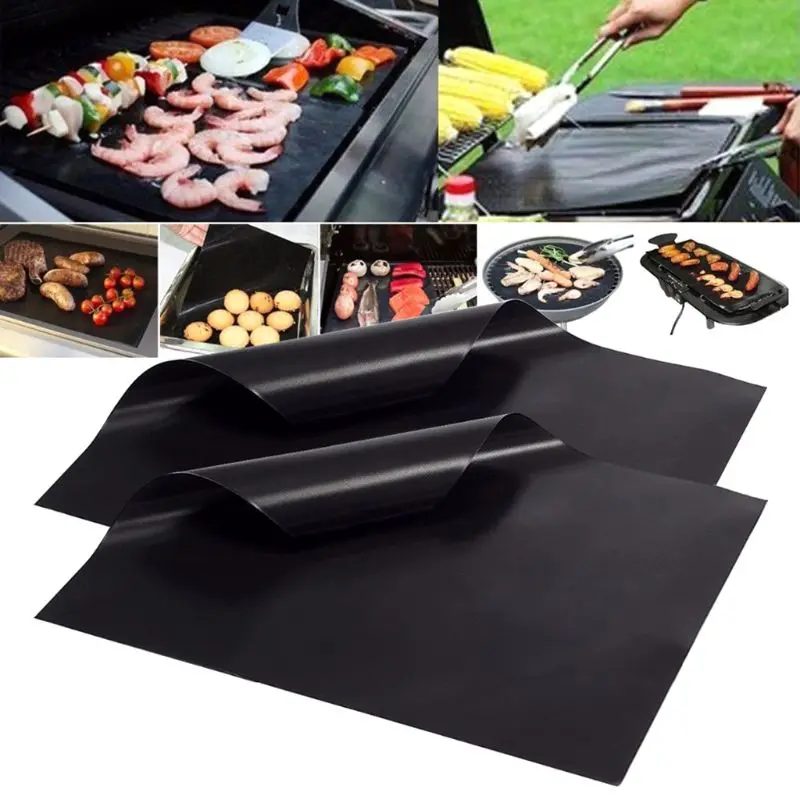 Reusable Non-stick Black BBQ Grill Mat Barbecue Baking Liner Cooking Sheet 