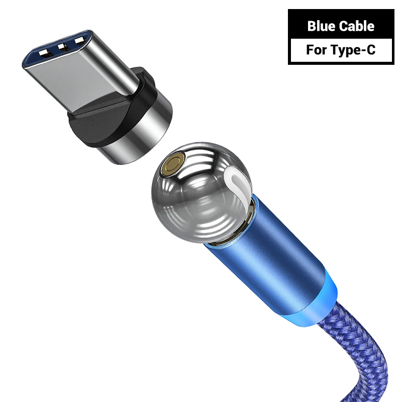 Blue Type-C Cable TOPK AM28 360 AM28 вращающийся на 360 градусов Магнитный кабель usb type-C для samsung S9 S8 Redmi note 7 СВЕТОДИОДНЫЙ Магнитный зарядный кабель USB C - Цвет: Blue Type-C Cable