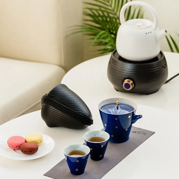 

China Red One Pot Two Cups Travel Ceramic Tea Set Teapot Cup Set Two People Home Simple tea sets tea pot set