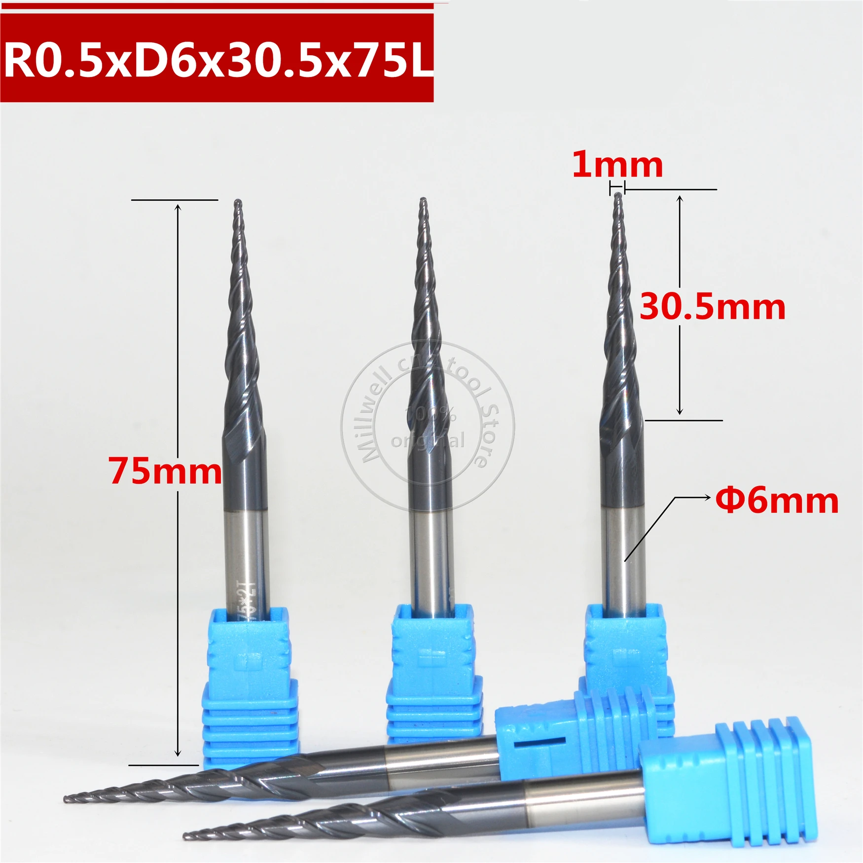 Бесплатная доставка R0.5 * D6 30 5 75L 2F HRC55 вольфрамовые прочные покрытые карбоном