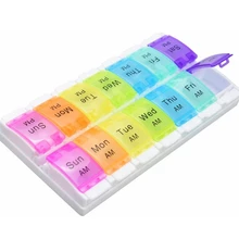 

Pill Box Organiser 7 Day Two Times A Day Pill Dispenser Reminder Storage Case Medication Supplements Vitamins and Cod Liver Oil