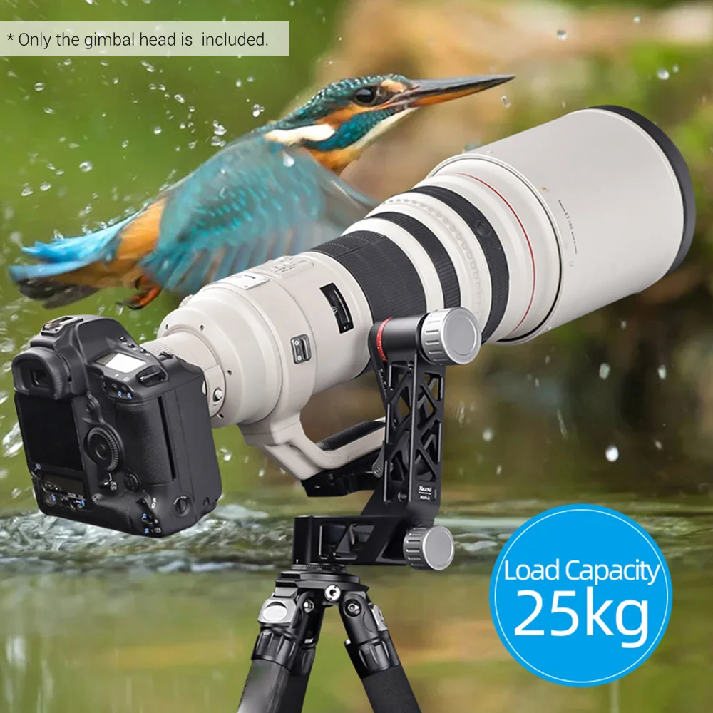 Panoramic Gimbal Tripod Head with QR Plate 1/4 Inch & 3/8 Inch Screw for Birdwatching Camera Smartphone Max. Load 25kg/55lb