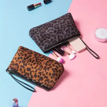 

Dropshipping Leopard Beauty Bag Cosmetic Bag Large Capacity Women Clutch Bag Lady Make Up Bag Organize Storage Phone Bag