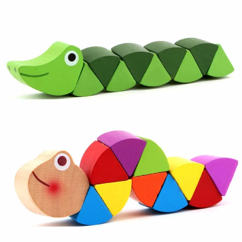 Flexible Crocodile Kids Educational Puzzles Caterpillars Toy Baby Wooden 