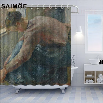 

SAIMOE Impressionist Painting Shower Curtain Rural Girl Cattle And Duck Farming Life Fun Home Decoration Bathroom Shower Curtain