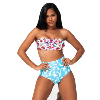 

Sexy Bandeau Bikini Set Women Floral Print Swimwear Push Up Swimsuit Brazilian Biquini Pink Bikinis Pad Bathing Suit