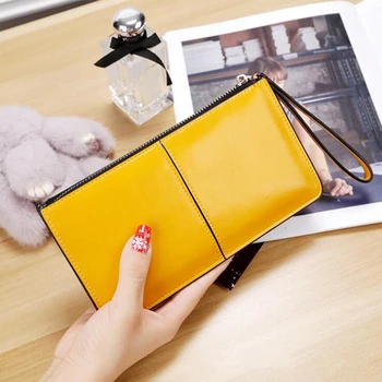 

New Women Wallets Long Candy Oil Leather Wallet Day Clutch New Fashion Women's Purse Female Purse Clutch Card Holder