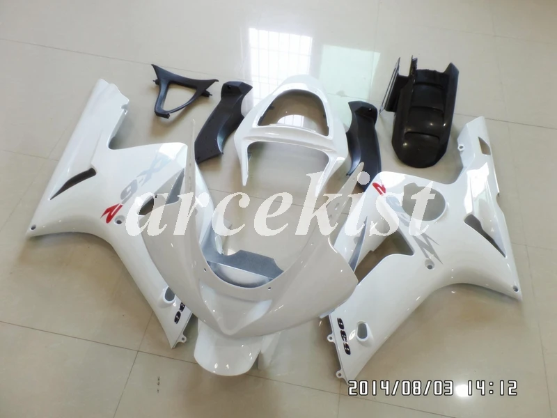 ABS литья под давлением мотоцикл обтекатели комплект подходит для Kawasaki Ninja ZX-6R 636 2003 2004 03 04 набор кузова белый