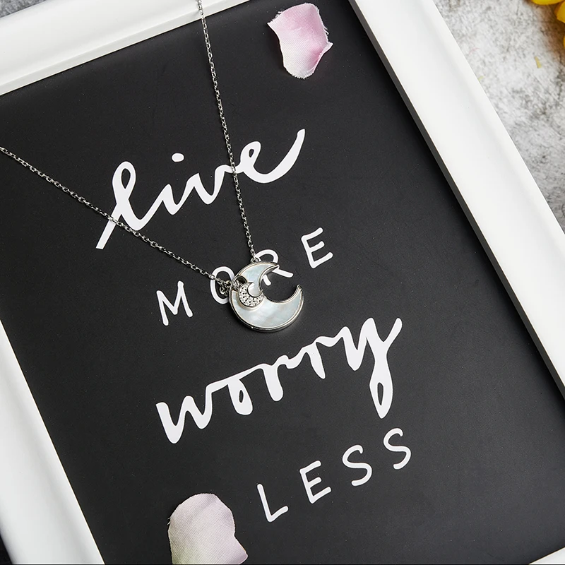 HYH Seashell Half Moon Necklace Trendy 925 Sterling Silver Shell Pendant Luxury Women Party Chain Choker Girl Fashion | Украшения и