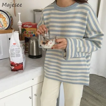 

Sweater Women Retro Vintage Striped Womens Pullover Oversized Loose Leisure Female Sweaters Ulzzang Causal Harajuku Females Tops