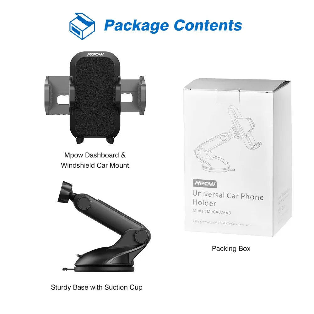 Mpow New CA076 Car Mount Grip Dashboard Adjustable Car Phone Holder Universal Cradle Windshield Holder Stand GPS Car Phone Mount (5)