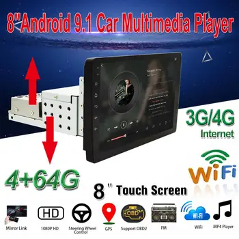 

1Din Universal Car Radio Player 8'' Android 9.1 Multimedia WIFI BT GPS OBD2 DAB+ with Up Down Adjustable Screen MP5 Player