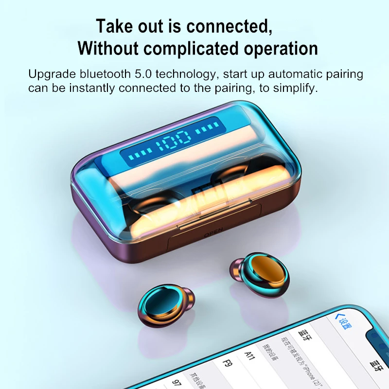 TWS Mini Wireless Earbuds In ear 2200mAh Bluetooth 5 0 Noise Canceling Headphone Wateproof Sports Earphone With Microphone