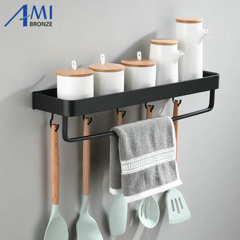 Kitchen Shelf Balcony-Rack Black Aluminum Space Single-Tier
