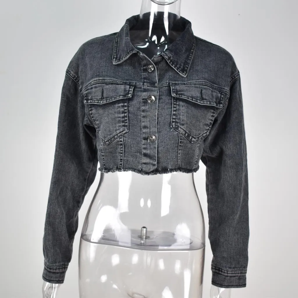 30# abrigos mujer invierno женское джинсовое короткое пальто с длинными рукавами женская обычная куртка, верхняя одежда пальто из джинсовой ткани зимняя куртка для женщин