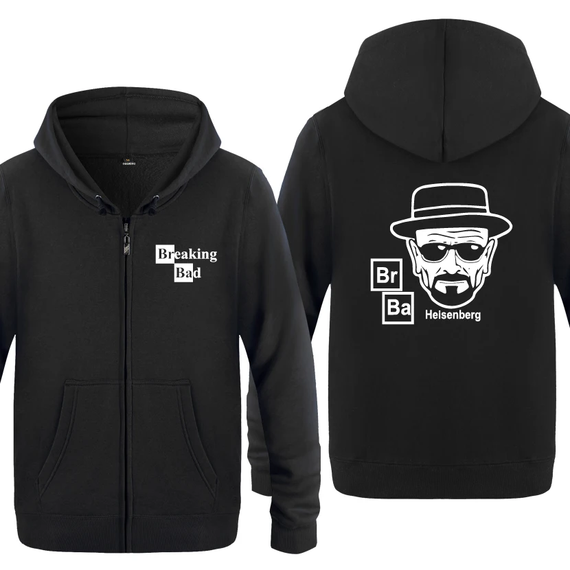 HEY BAT BREAKING BAD HEISENBERG свитшоты мужские мужские с молнией с капюшоном флисовые толстовки кардиганы - Цвет: HEY BAT