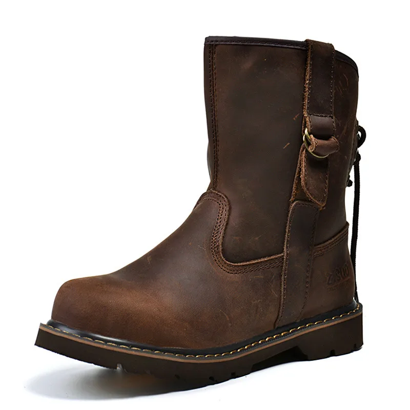 

Genuine Leather Women Boots Leisure Mid-calf Western Boots 2019 Spring Brown Boots Women Botas Mujer Chaussures Femme