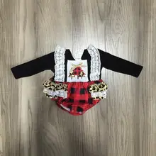 Одежда для маленьких девочек; Детский Рождественский комбинезон; детский Леопардовый клетчатый комбинезон с кружевом