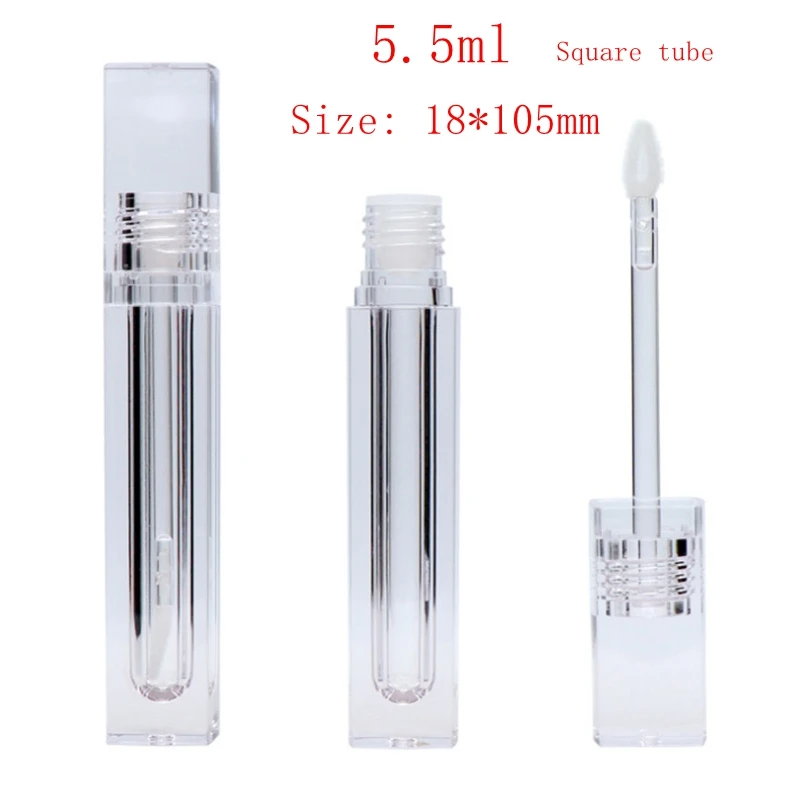 

100pcs 5.5ML Empty Lipstick Tubes Square Transparent Crystal Lip Gloss Tubes With Wand Lip Gloss Tubes Clear bottles C015