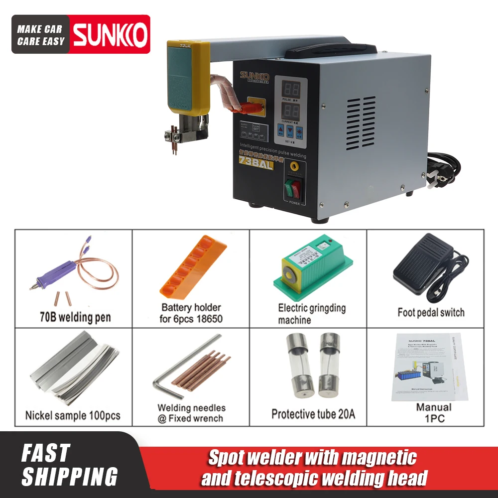 

SUNKKO 738AL машины для точечной сварки 3.6KW новая улучшенная телескопическая стрела ручной точечный сварочный электрод Функция 18650 Аккумуляторная машина для точечной сварки