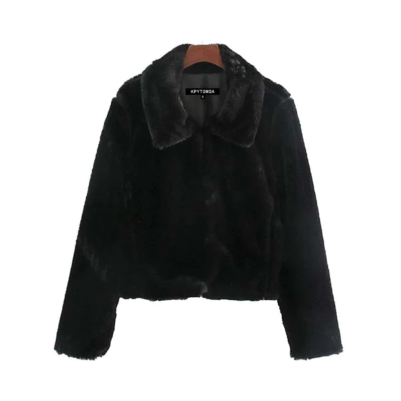 Винтажная стильная зимняя Толстая теплая короткая куртка из искусственного меха, пальто для женщин, модная женская верхняя одежда с длинным рукавом и карманами, шикарные топы