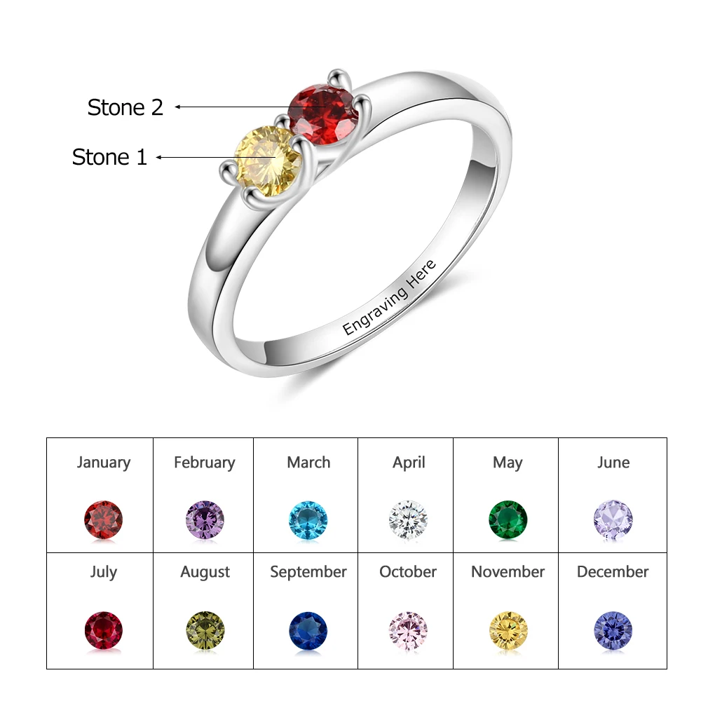 S925 Custom 2- 6 Birthstone Rings with Message 13 | Custom Message Birthstone Rings 6