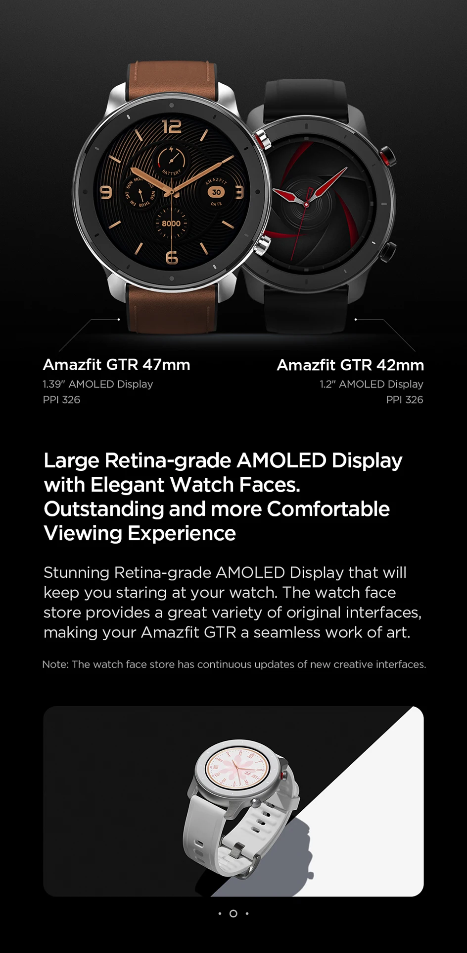 Huami, AMAZFIT GTR, 42 мм, Смарт-часы, 5 АТМ, водонепроницаемые часы, 1,2 дюймов, AMOLED, gps+ ГЛОНАСС, мужские Смарт-часы, 12 дней, срок службы батареи