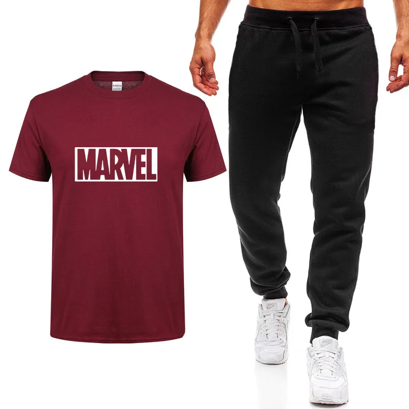 Новая модная летняя футболка с принтом Marvel, мужская повседневная хлопковая футболка в стиле хип-хоп с коротким рукавом высокого качества+ штаны, костюм, одежда - Цвет: 06