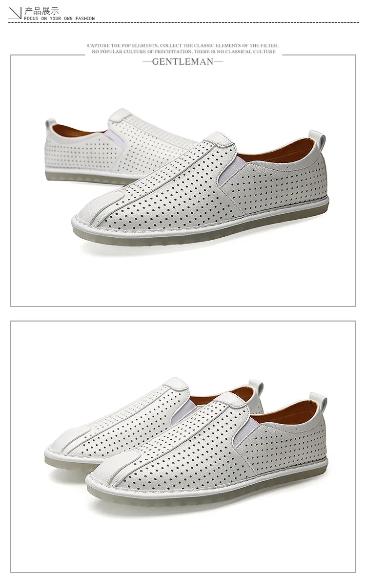 BZBFSKY Spring Hollow Leather Men Loafers Slip On Breathable Soft Outdoor Man's Footwear Flats Comfortable Casual Men's Shoes