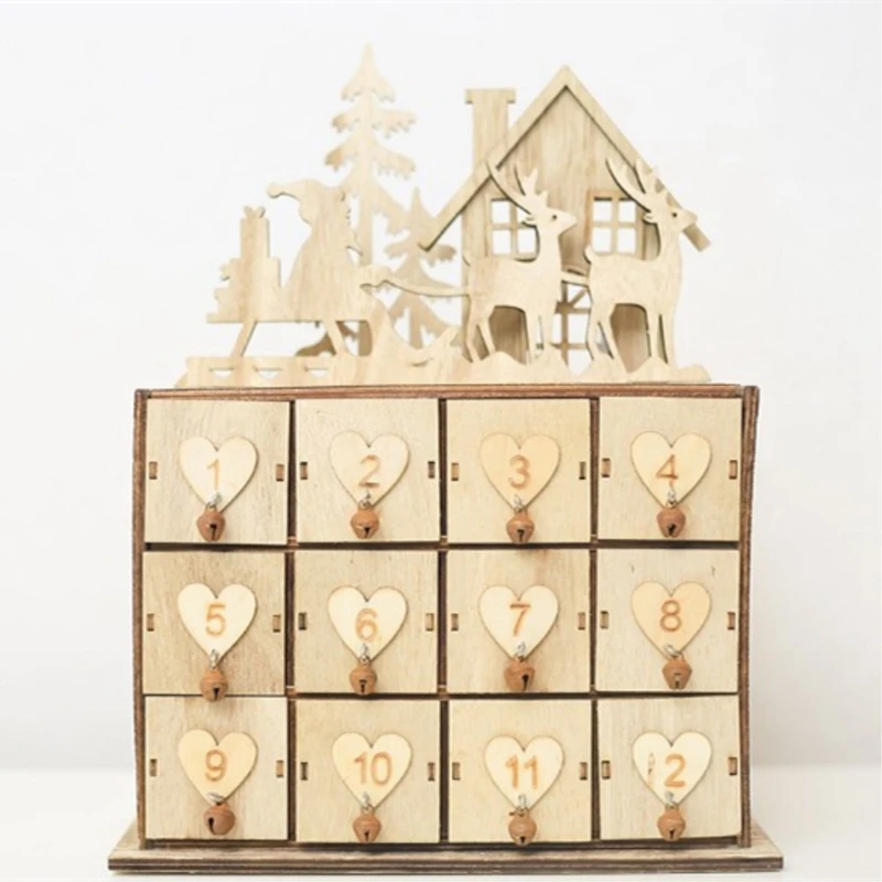 

Christmas Wooden Ornaments Christmas Advent Calendar Drawer Jewelry Box for Wedding Decoration New Year's Toys Natural Crafts Su