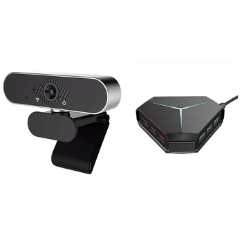 

U25 Computer Camera, 1080P Home Live Video Conference & Multi USB 3.0 Hub Splitter TF SD Card Reader with Microphone