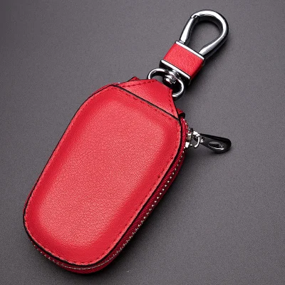 Кожаная роскошная мужская полосатая сумка на молнии, дамская модная сумка для ключей от автомобиля, универсальный дизайнерский пользовательский ключ, протектор, новая rfid - Цвет: Красный
