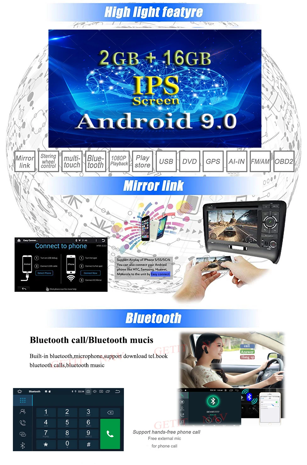 Clearance IPS android 9.0 car Multimedia Player for suzuki grand 2006-2011 vitara multimedia car radio stereo gps with steering wheel 1