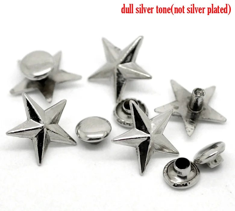 Description Picture 5 of item50Sets Zinc Alloy Screw On Garment Rivets For Handmade Pentagram Star Silver Color Bag Hats Deco Embellishment 14*13mm 7mm Dia.