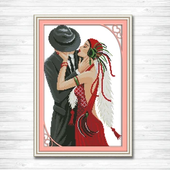

The love of dancing girl pattern print on canvas DMC 14CT 11CT Cross Stitch kit embroidery needlework Set lovers kiss Home Decor