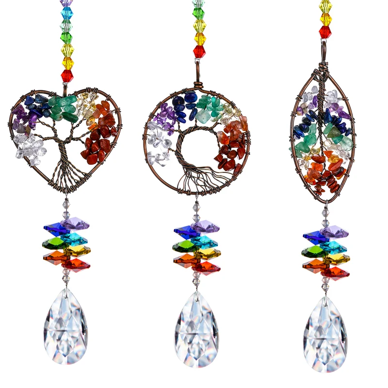 

H&D Set of 3,Crystal Rainbow Suncatcher Colorful Life Tree Pendant Hanging Prism Ornament for Window,Christmas Home Garden Decor