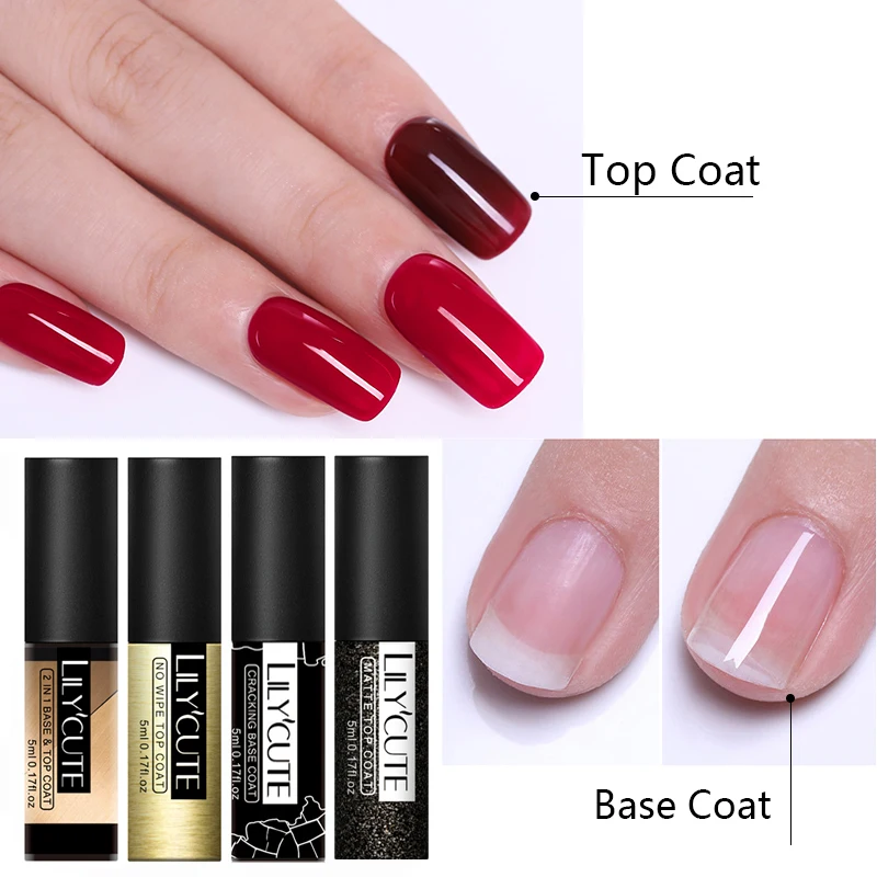 

LILYCUTE Top Base Coat Set Soak Off UV Gel Nail Polish 5ml 7ml No Wipe Cracking Remove Base Top Coat Varnish Transparent Gel