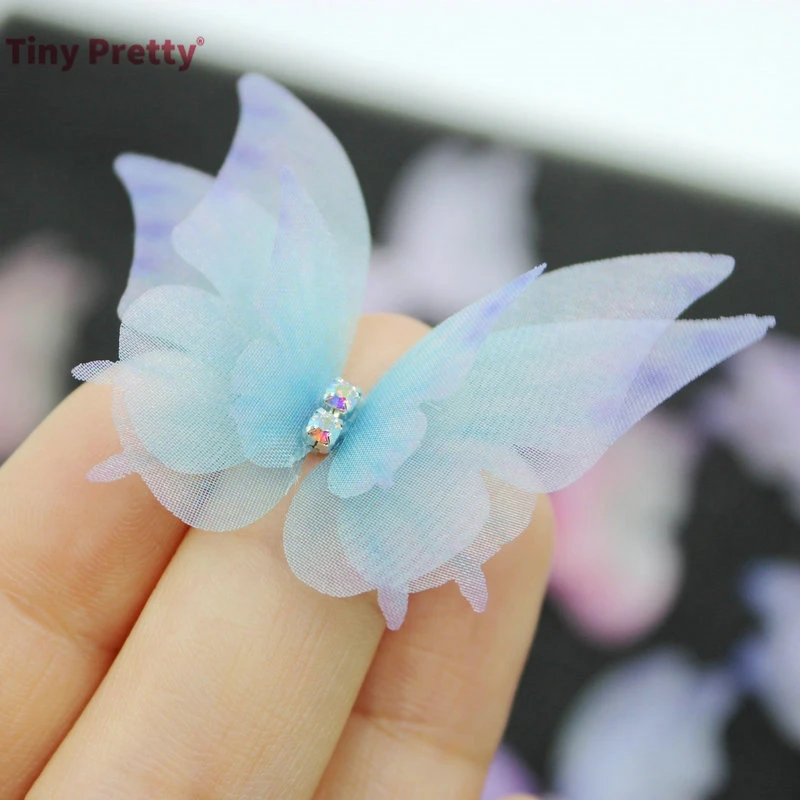10pcs Handmade Three Layer Organza Butterfly w/ Rhinestone Three-Lay Butterfly Accessory for DIY Hair Jewelry Making jewelry making supplies craft supplies