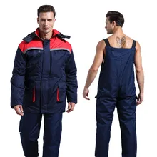 Зимняя рабочая одежда, мужские комбинезоны для холодного хранения, Толстая теплая одежда, хлопковый костюм с нагрудником, комплект, защитная одежда с разрезом