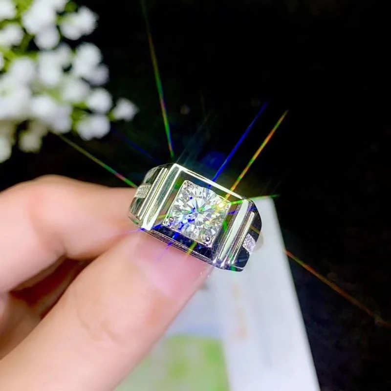 

BOEYCJR 925 Silver 1ct/2ct/3ct F Color Moissanite VVS Engagement Wedding Diamond Ring For Men
