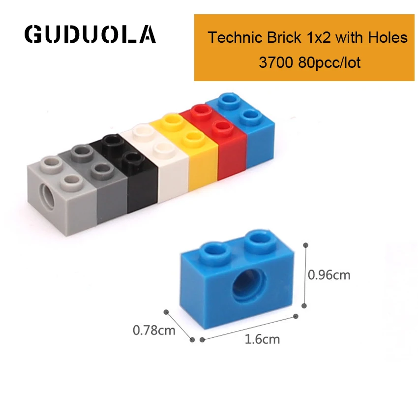 

Technic Parts 3700 Technic Brick 1x2 with Holes MOC Parts Building Block Creative Toys Compatible All Brand 80pcs/lot