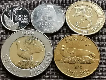 

Set 5 Pcs Finland Last Coin 10-50 Finney-1-5-10 Mark 100% Real Original Coins Genuine Collection Coins Unc