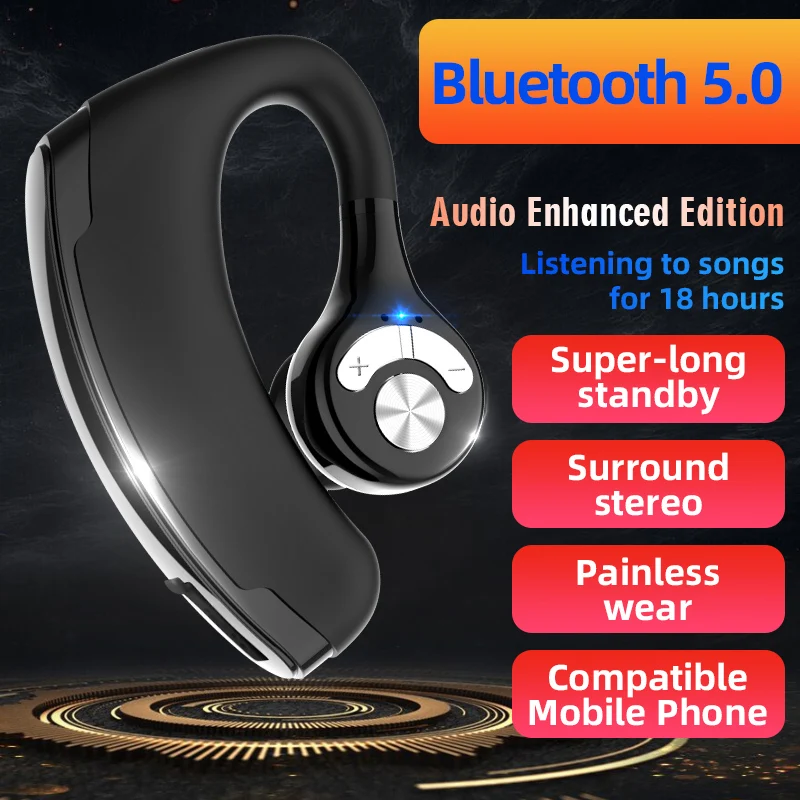 kowkaka Wireless Bluetooth Headset Handsfree Ear hook Bluetooth V5 0 Headphone with Mic Noise Cancelling Muti control Earphone