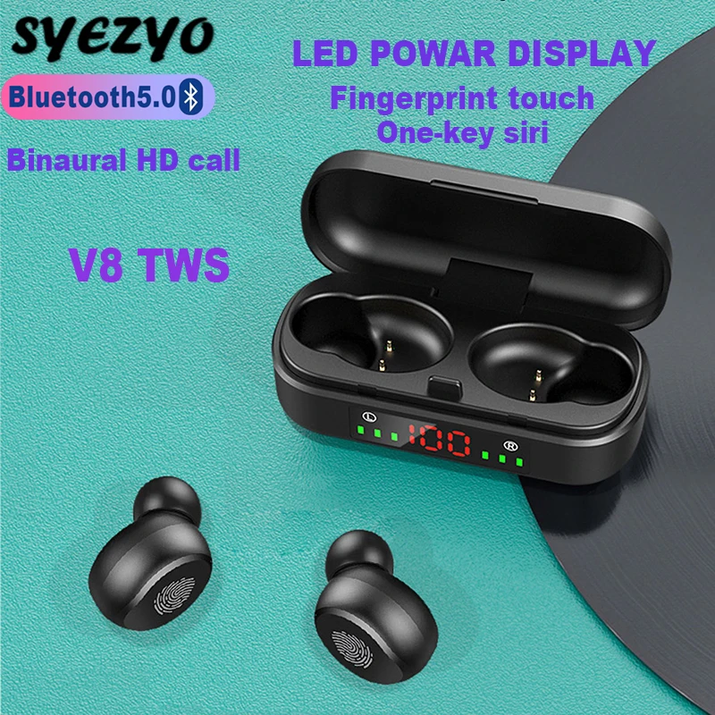 

V8 TWS Bluetooth Earphones Wireless Touch Sports Earbuds Business Headset Waterproof Music Headphones For huawei Xiaomi Iphone